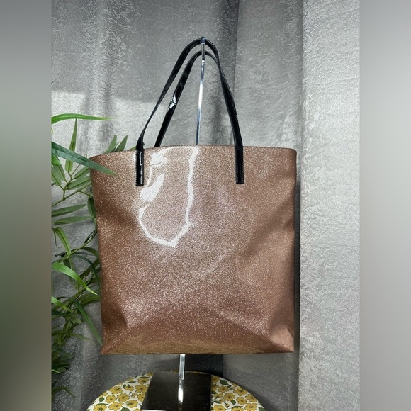 Kate Spade Live Colorfully Rose Gold Patent Glitter Sparkle Bon Shopper Tote Bag - Picture 6 of 15